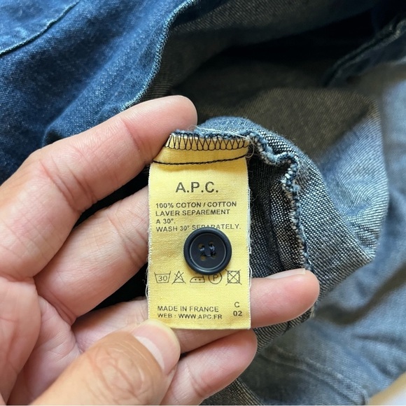 A.P.C. blue denim button up short puff sleeve mini dress - Picture 7 of 7